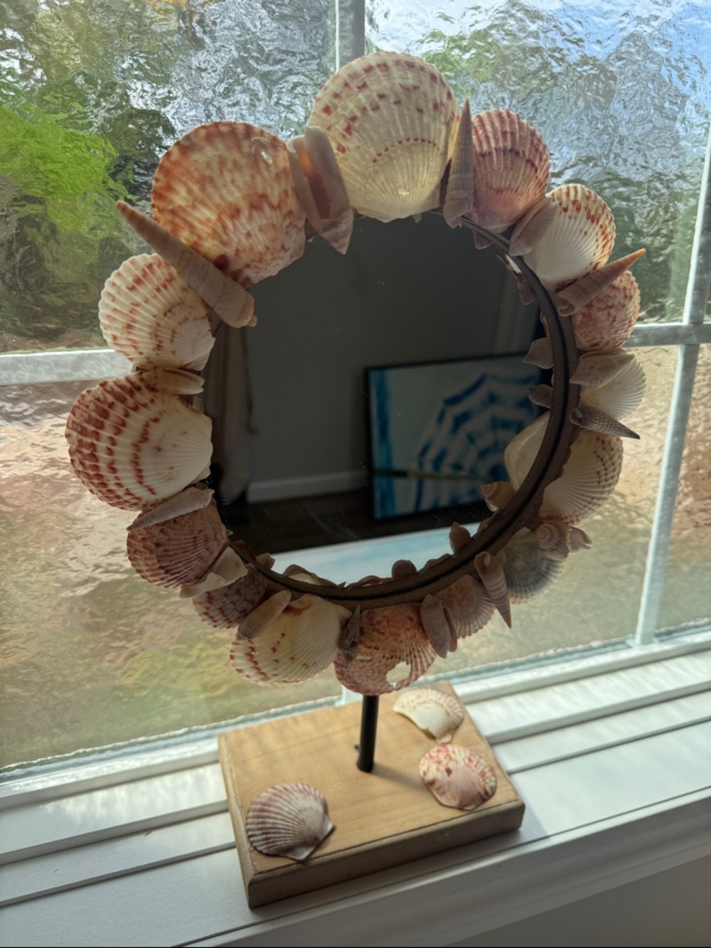 Seashell Accent Mirror in Natural Beige and Pink - Coastal Decor